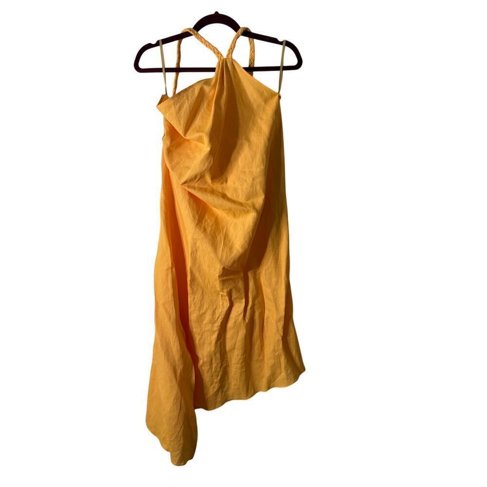 Labeca orange linen midi dress size m/l
